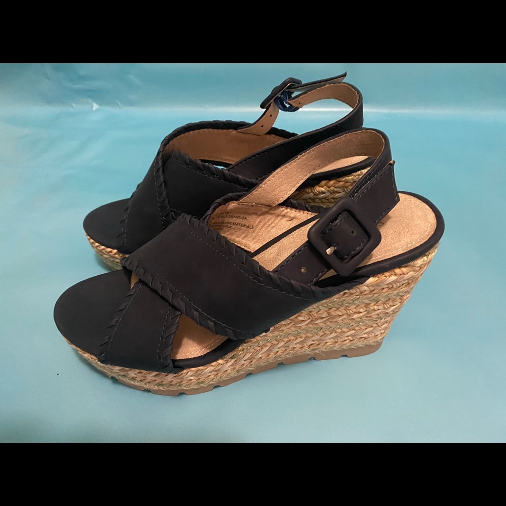 Navy espadrille wedges